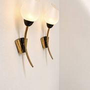 Pair of vintage wall lights, brass and opaline, France, 1960.