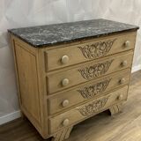 Art Deco chest of drawers in black marble and stripped solid oak
