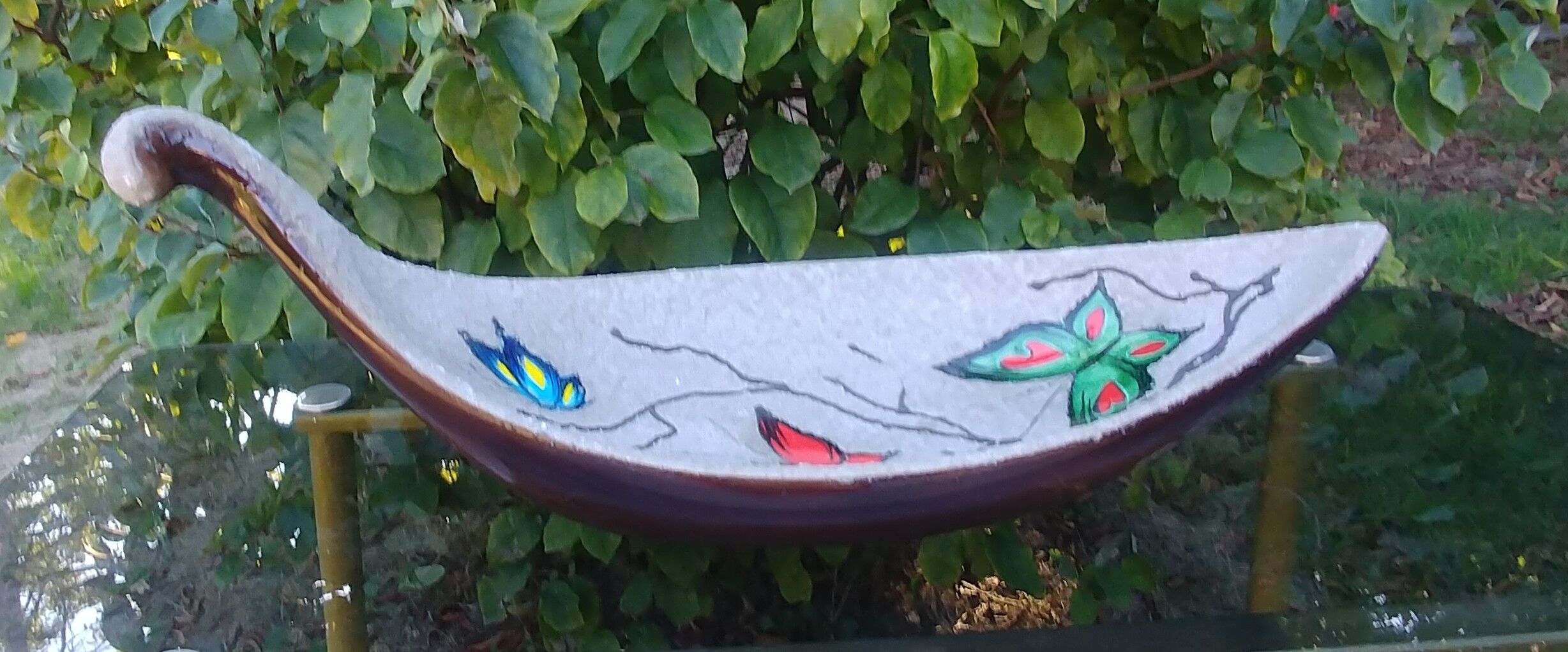 Fruit cup vintage 50s ceramic glazed style brutalist decoration butterflies