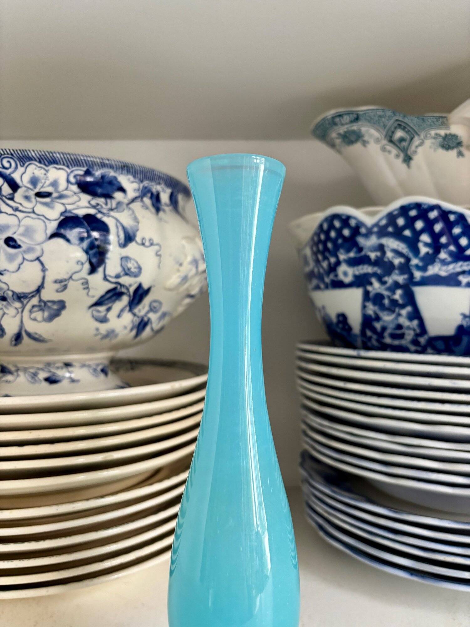 Vase, single flower vase in sky blue opaline