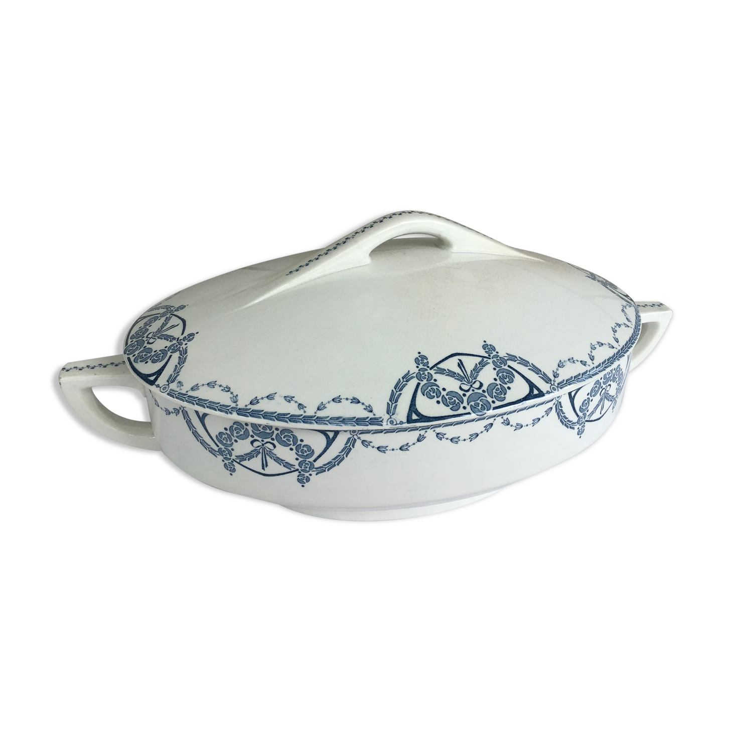 Soupière Terre de Fer oval Sarreguemines blue jeans decoration