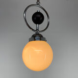 Art Deco Chrome Pendant Light with Wooden Decor