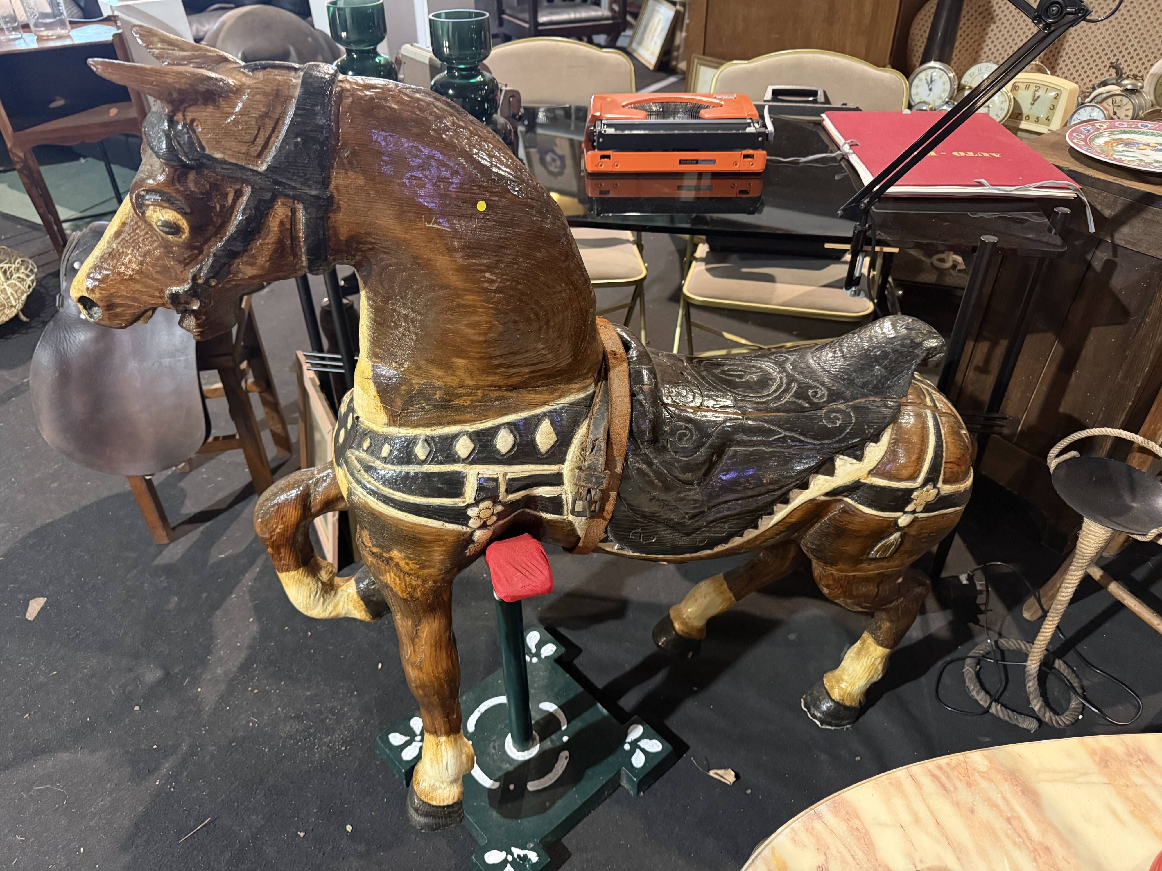 Carousel horse / decorative wooden horse, carved and varnished.