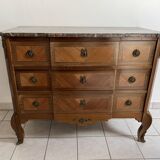 Louis XVI chest of drawers in marquetry with marble top