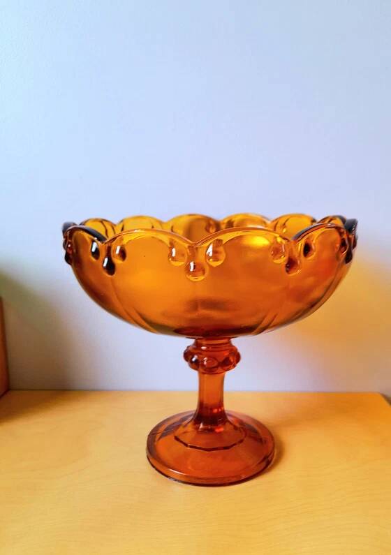 Amber glass fruit bowl