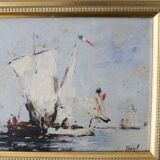 Bazil (20th century) oil on panel 'French boats setting out to sea'