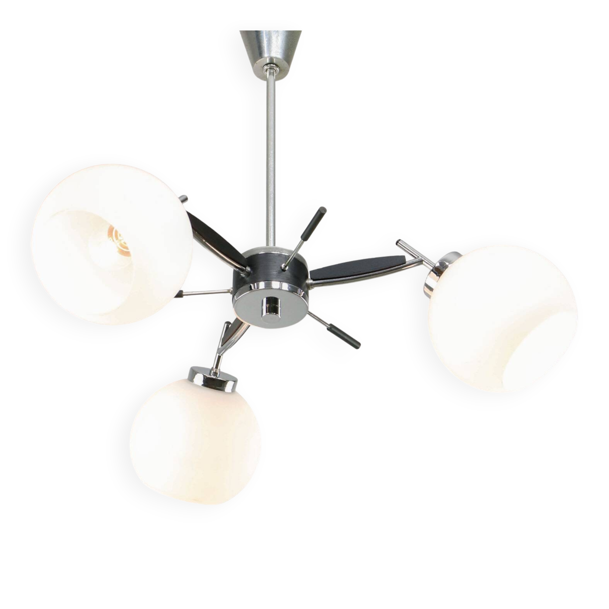 Space Age Italian Chrome and Opaline Chandelier, 1970s