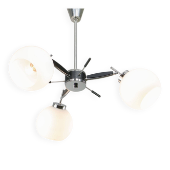 Space Age Italian Chrome and Opaline Chandelier, 1970s