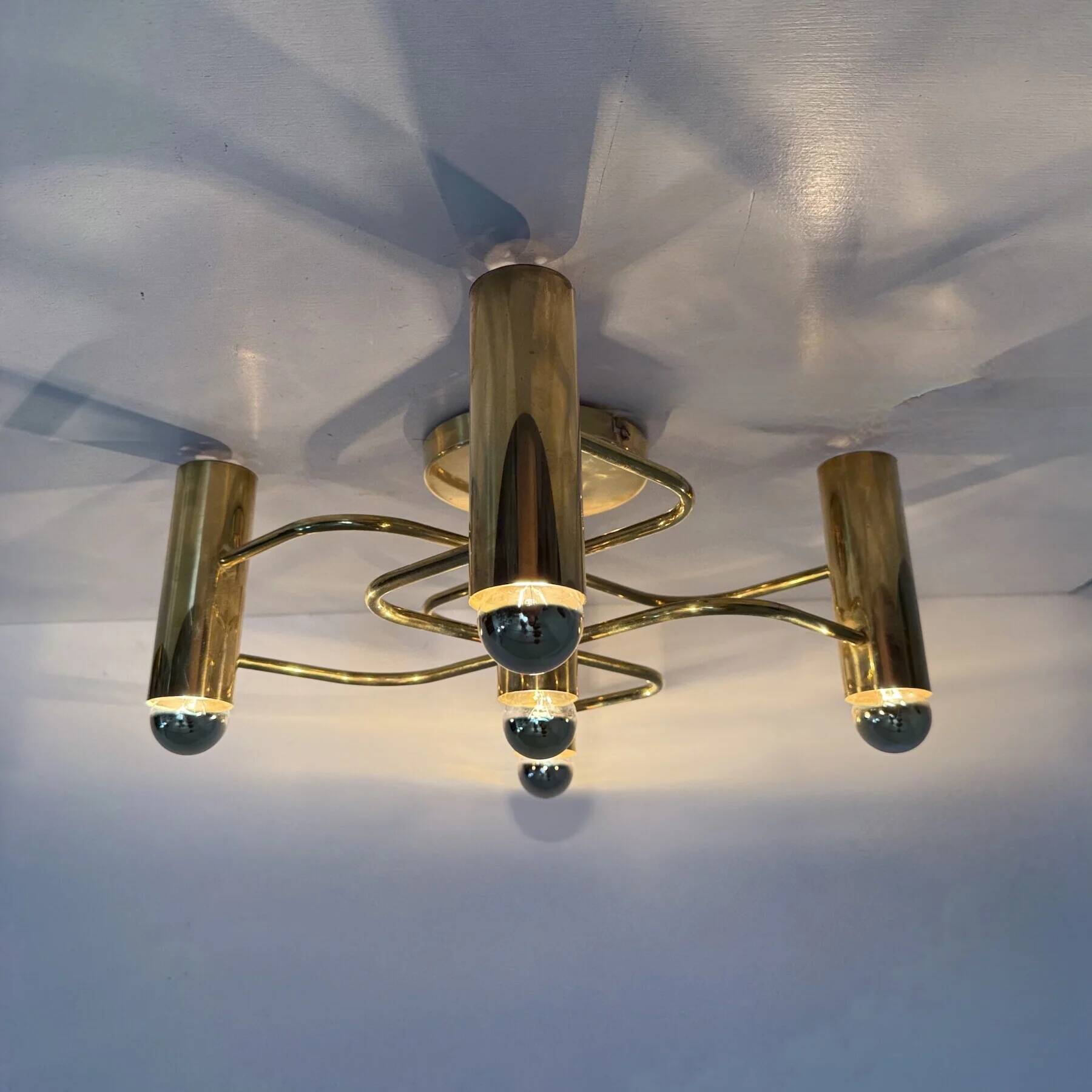 Vintage mid-century modern brass ceiling lamp Leola flushmount by Sciolari, Germany, 1970s