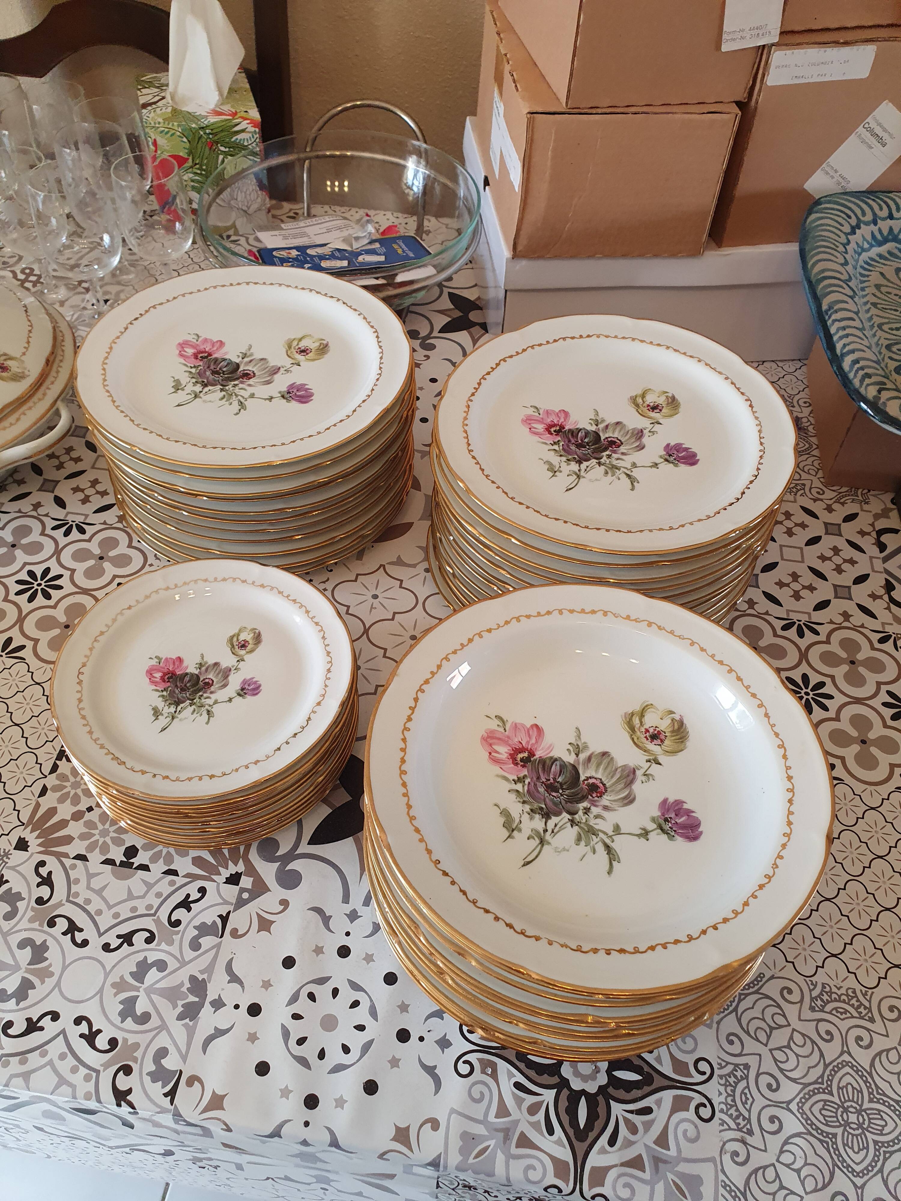6 Plats assiette à Poissons en véritable porcelaine C.G. VIERZON (vintage