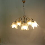 Five-branched luster /brass/tulips/vintage