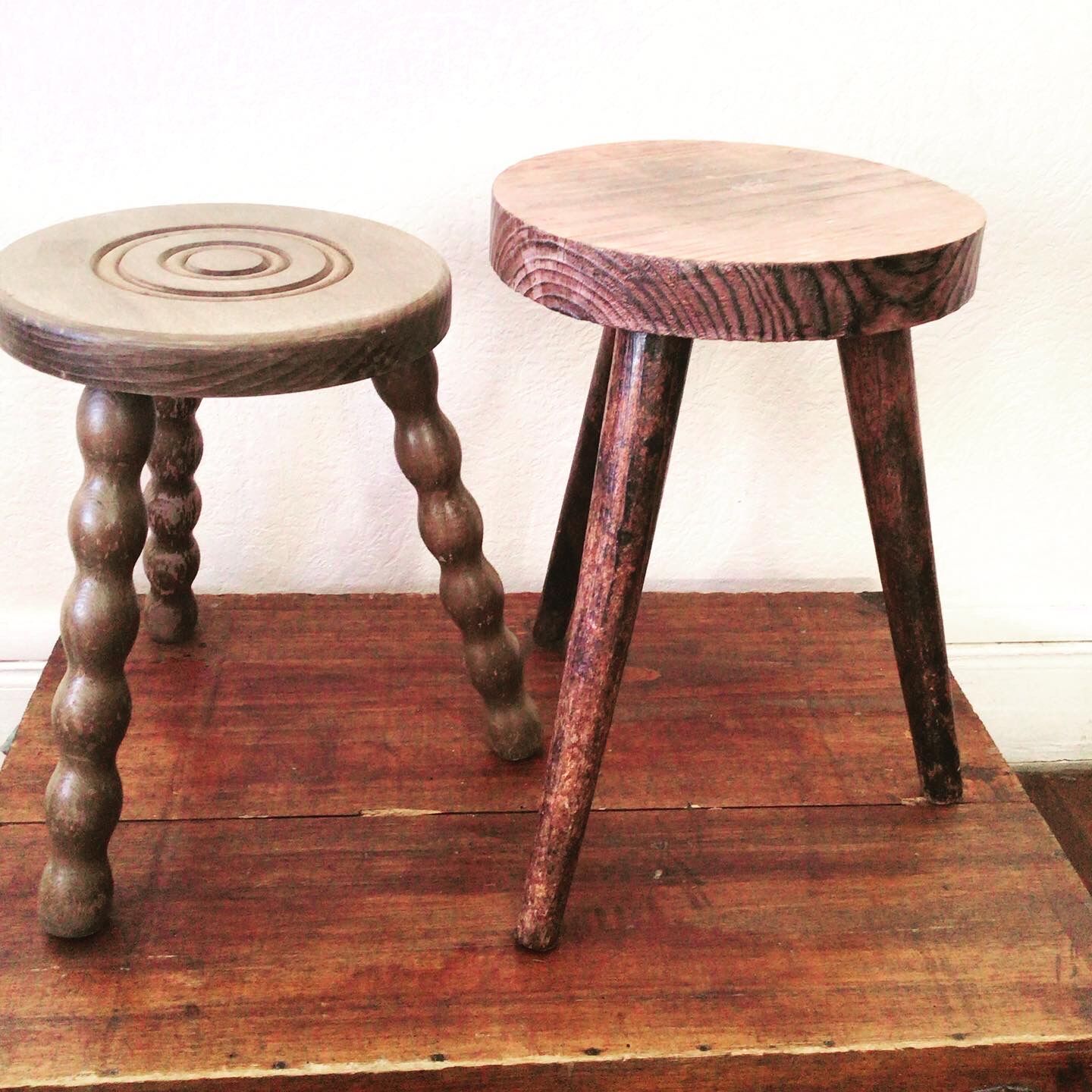 Turned wooden milking stool