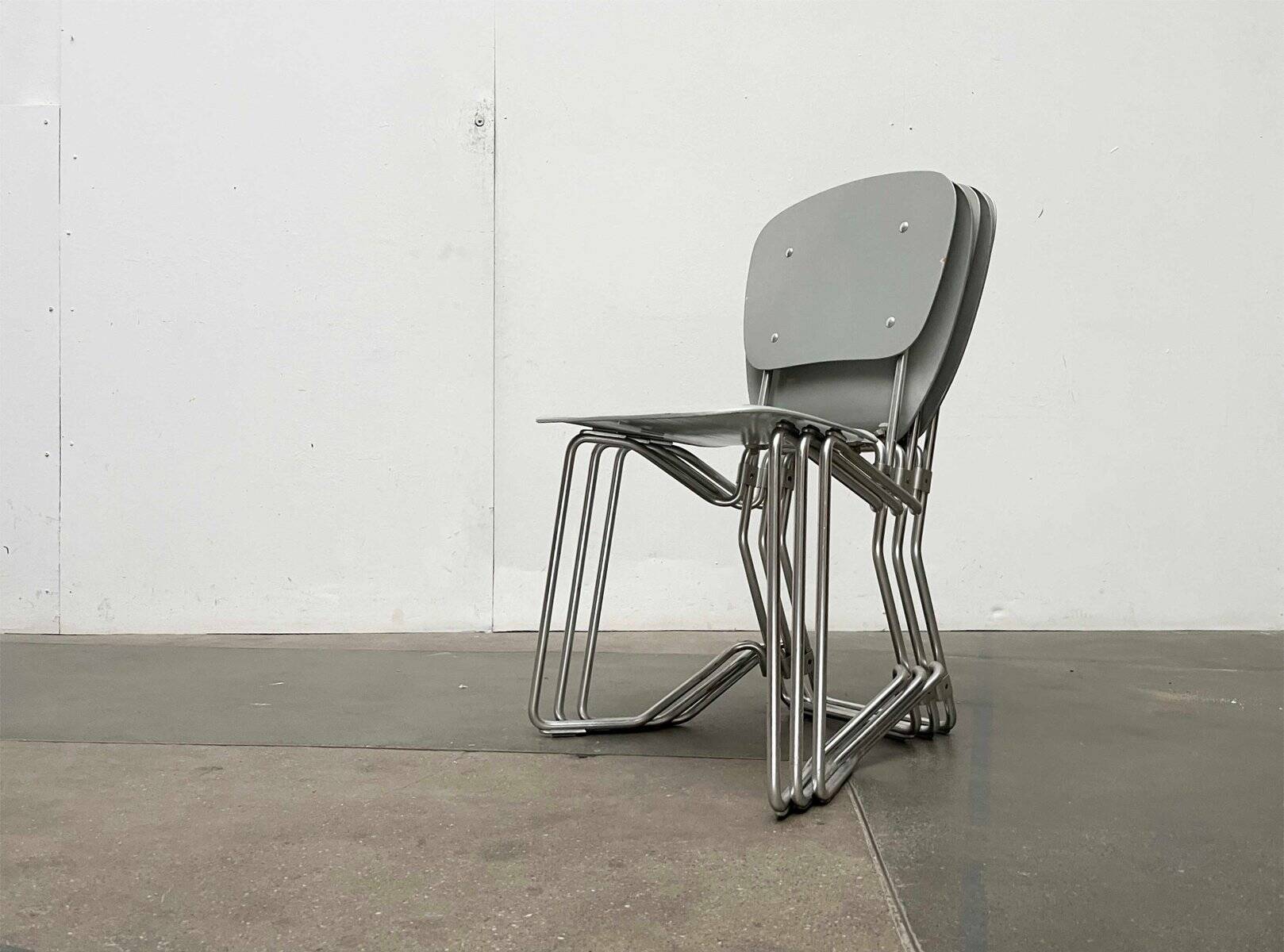 Stackable folding chair in space age style from the mid-century by Armin Wirth for Aluflex, 1960s, set of 3.