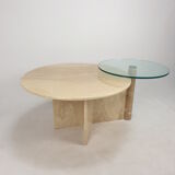Italian travertine and glass coffee table, 1980
