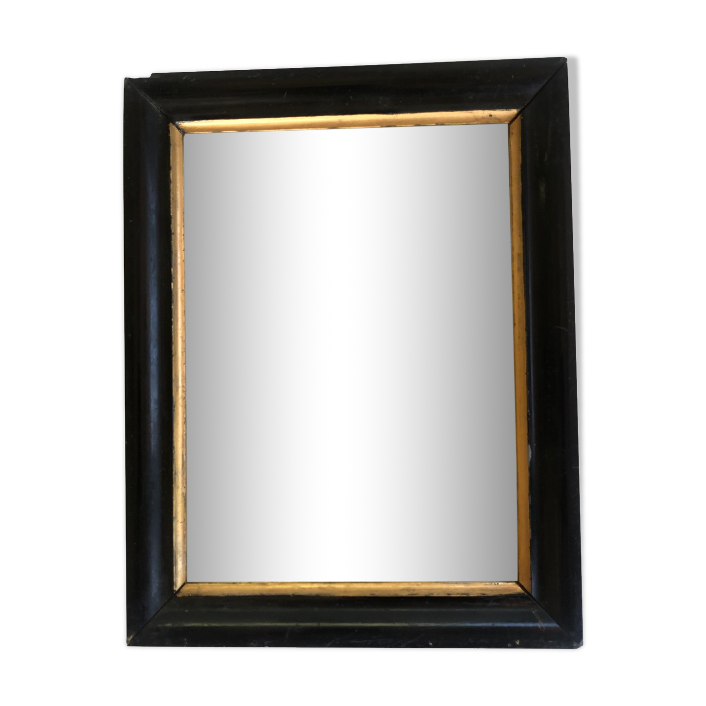 Miroir ancien bois noir et or