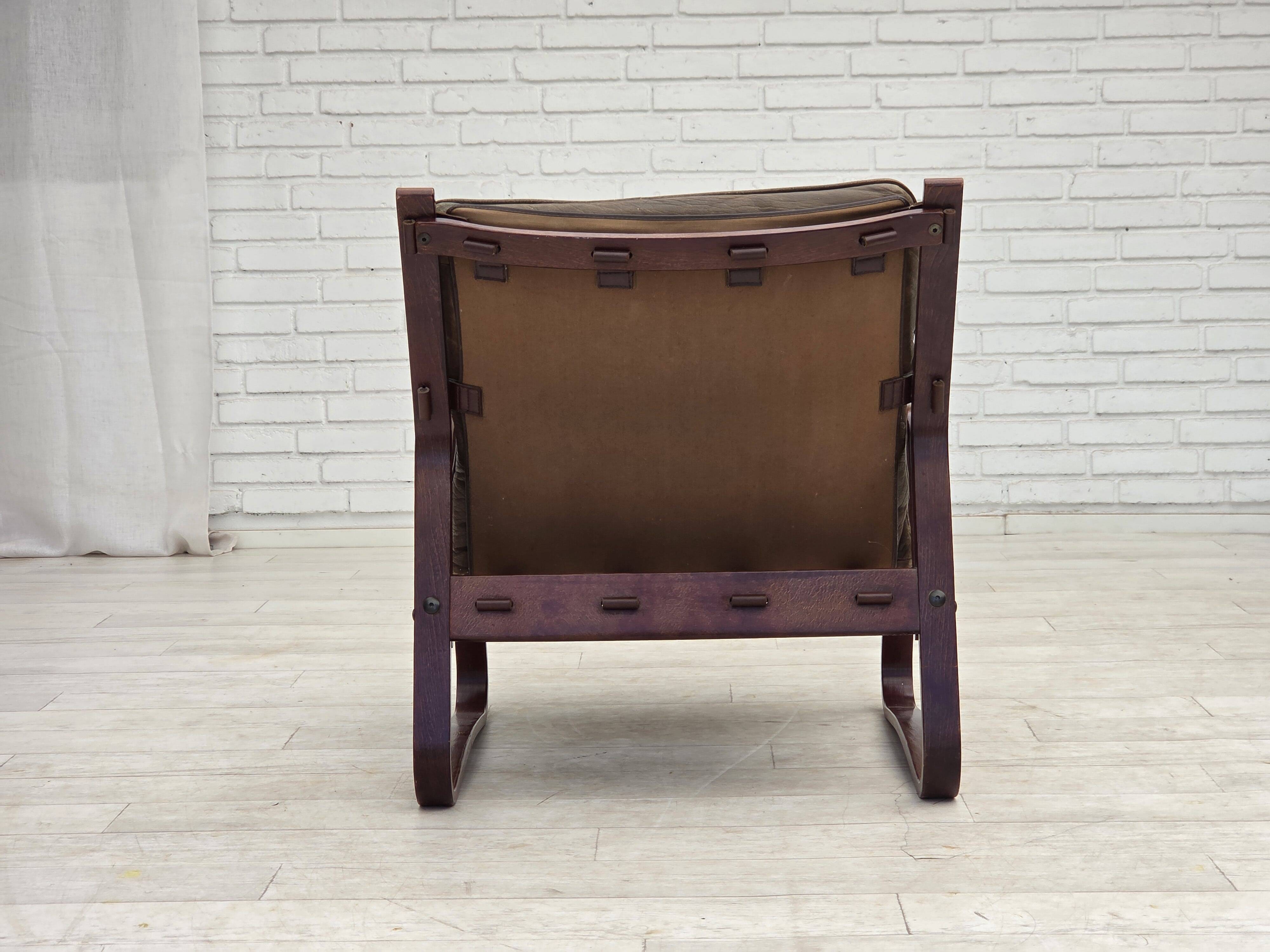 1970s, Norwegian lounge chair, brown furniture leather.