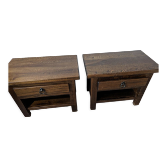 Pair of brutalist elm bedsides