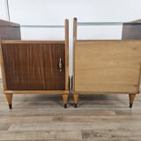 Paire de tables de nuit des années 50 avec plateau miroir
