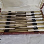 Set of 12 vintage knives, stainless steel blade and silver handle + box