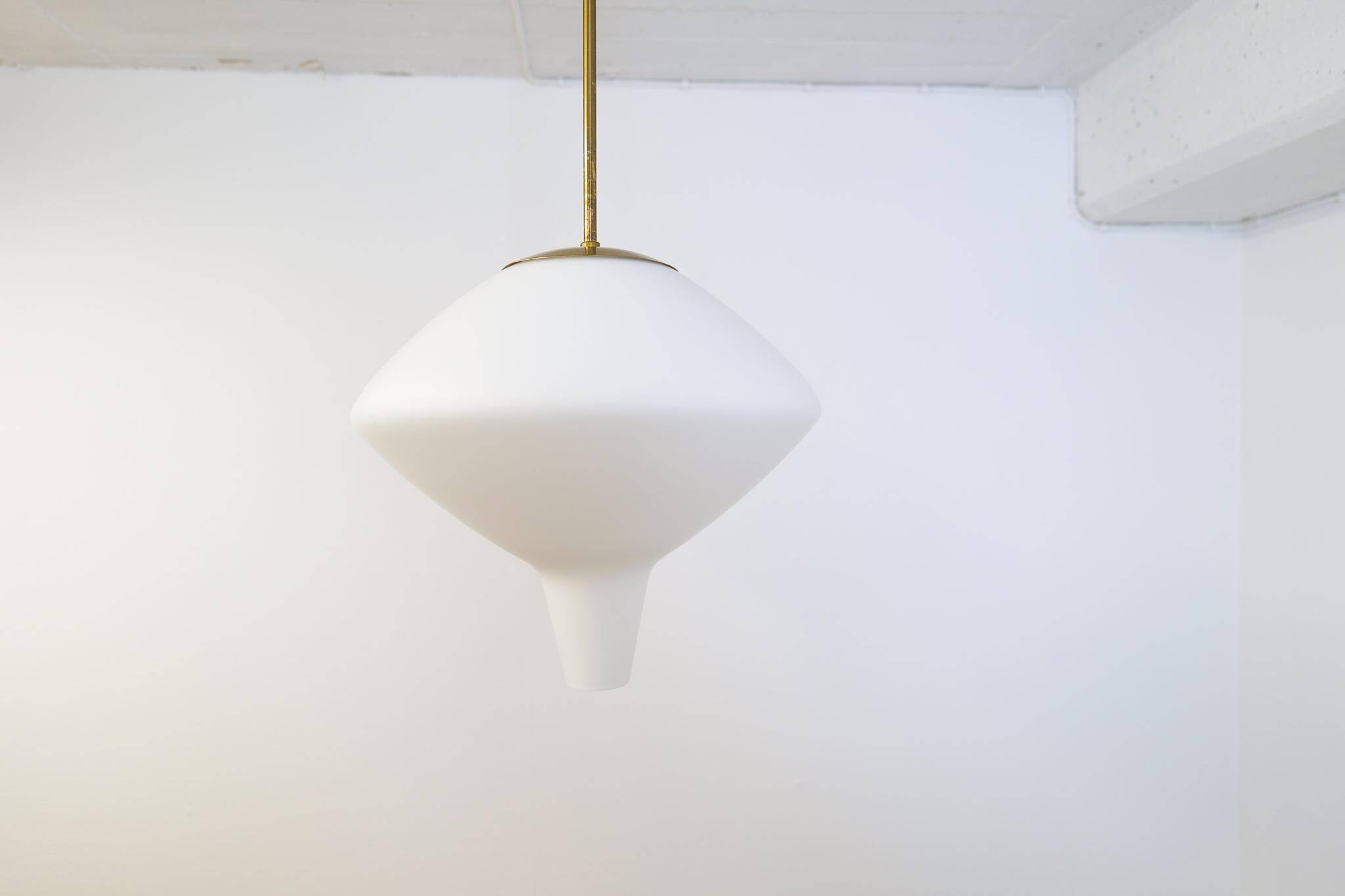 Large opaline pendant / modern brass mid-century ASEA Sweden, 1940s