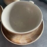 Pitcher and two Longchamp stoneware cups