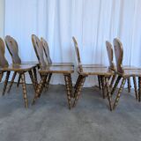 Set of 8 Vintage Tyrolean Heart Cutout Wooden Dining Chairs / Darker Brown