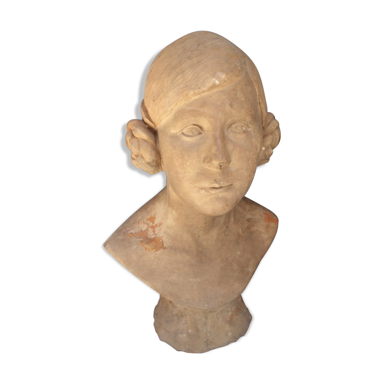 Bust young woman in terracotta, signed, 30s
