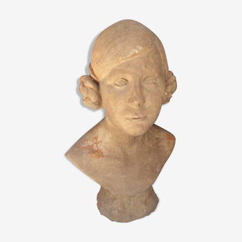 Bust young woman in terracotta, signed, 30s