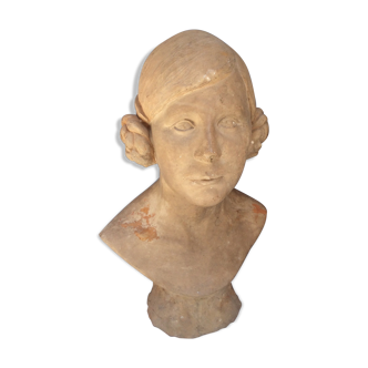 Bust young woman in terracotta, signed, 30s