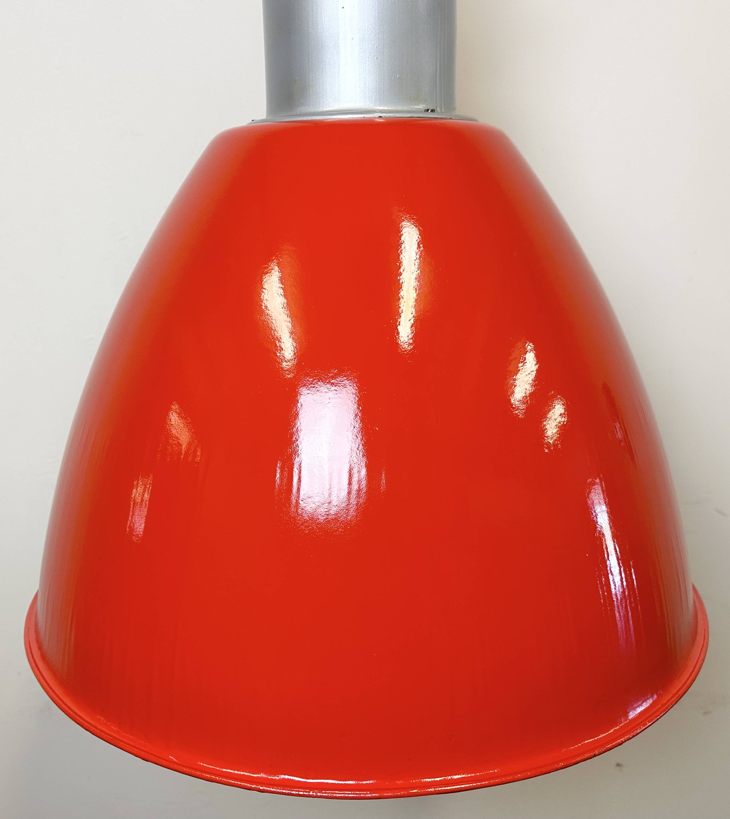 Large Red Painted Industrial Factory Lamp from Elektrosvit, 1960s