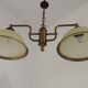 French Mid Century Bronze Effect Metal Double Billiard Light Glass Shades