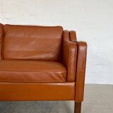 Mid century vintage danish mogens hansen 3 person sofa in coganc leather