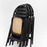 4 vintage wood folding chairs with cane seating