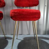 Pair of Pelfran Vintage red furry sheepskin chairs