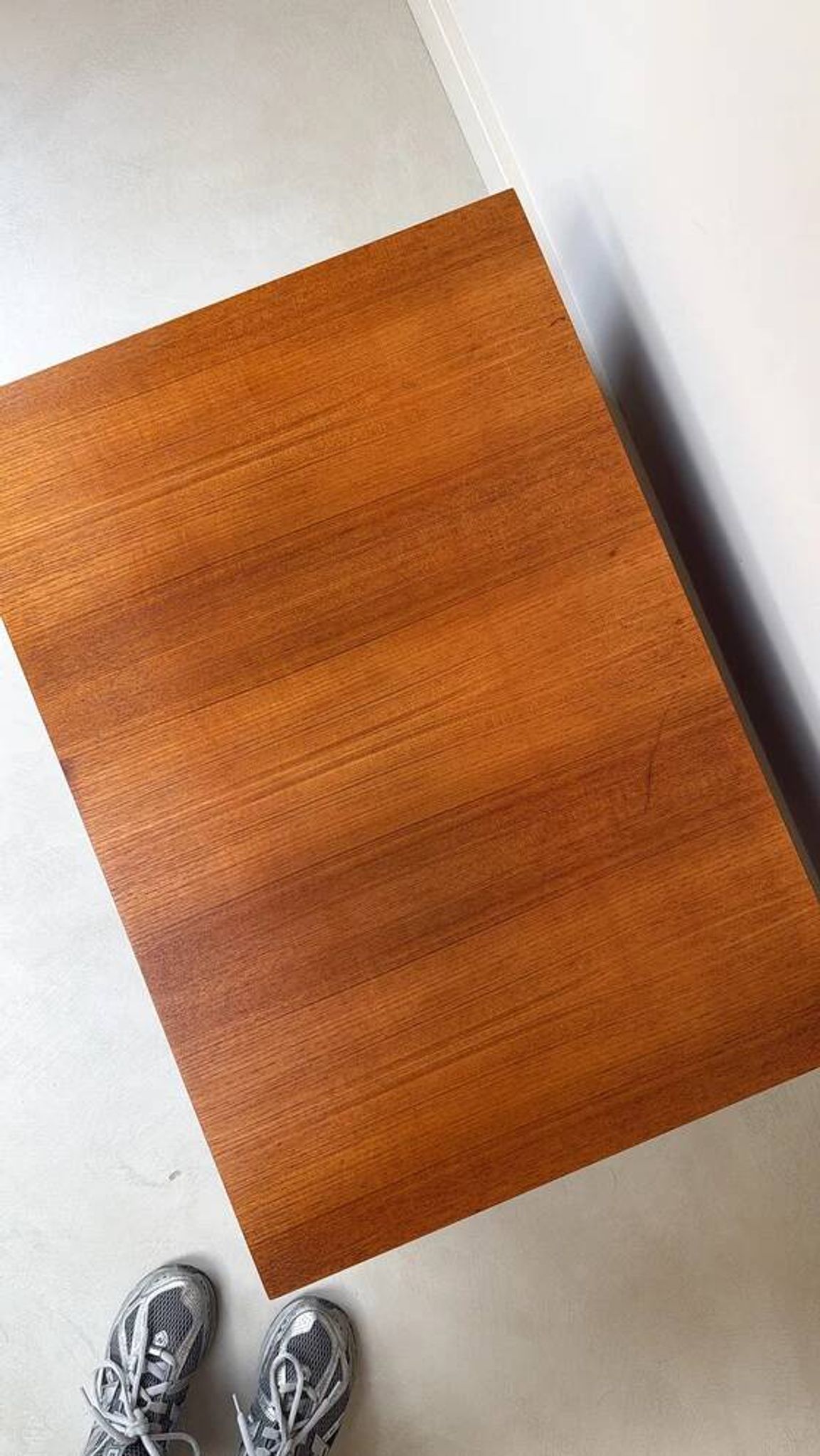 Coffee table with brown corduroy fabric, wooden top and chrome legs