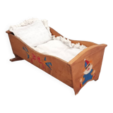Old cradle or rocking bed for doll with bedding - Vintage