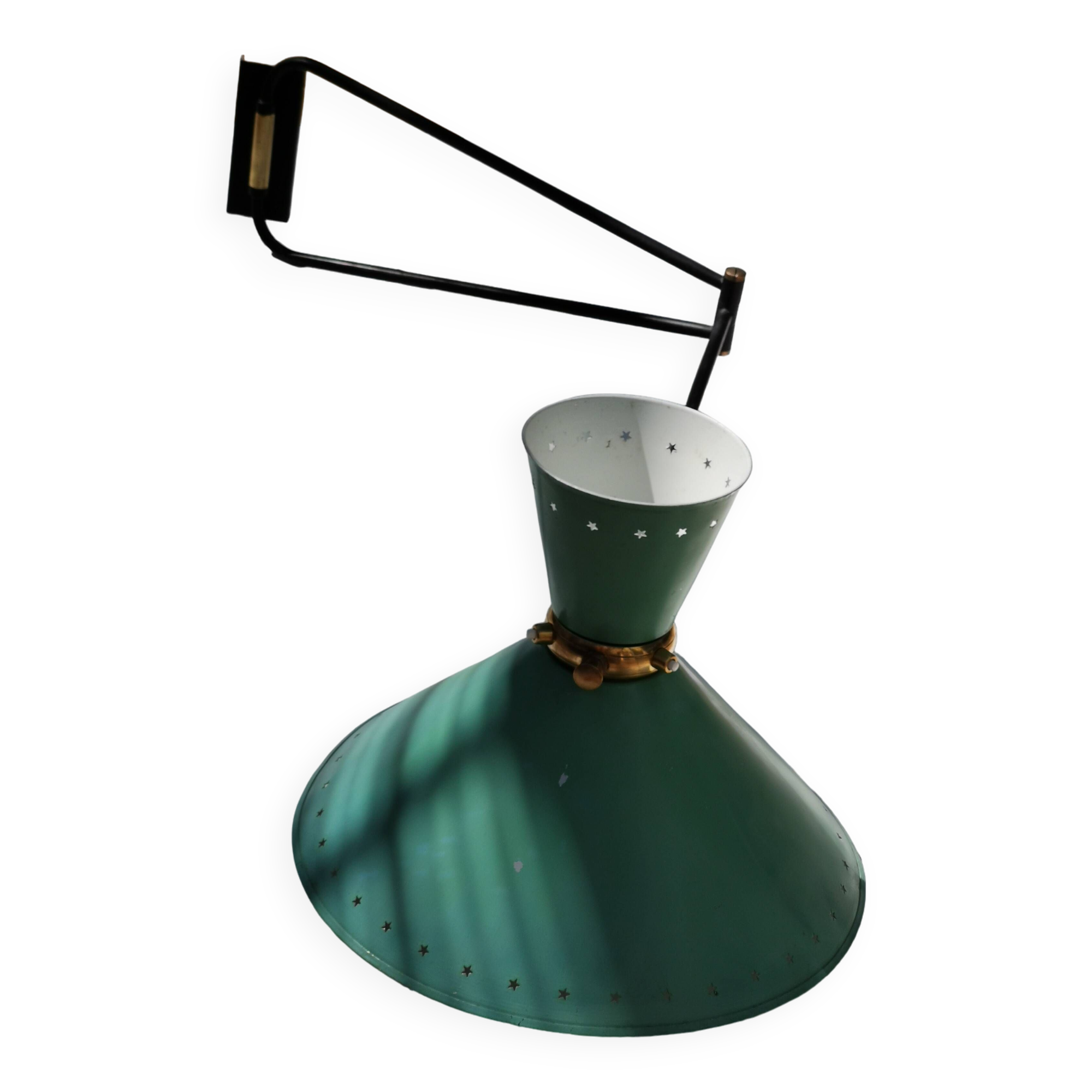 Large Diabolo Wall Lamp René Mathieu for Lunel water green color