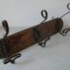 Old wall coat rack 3 metal hooks on wood deco retro entrance hall