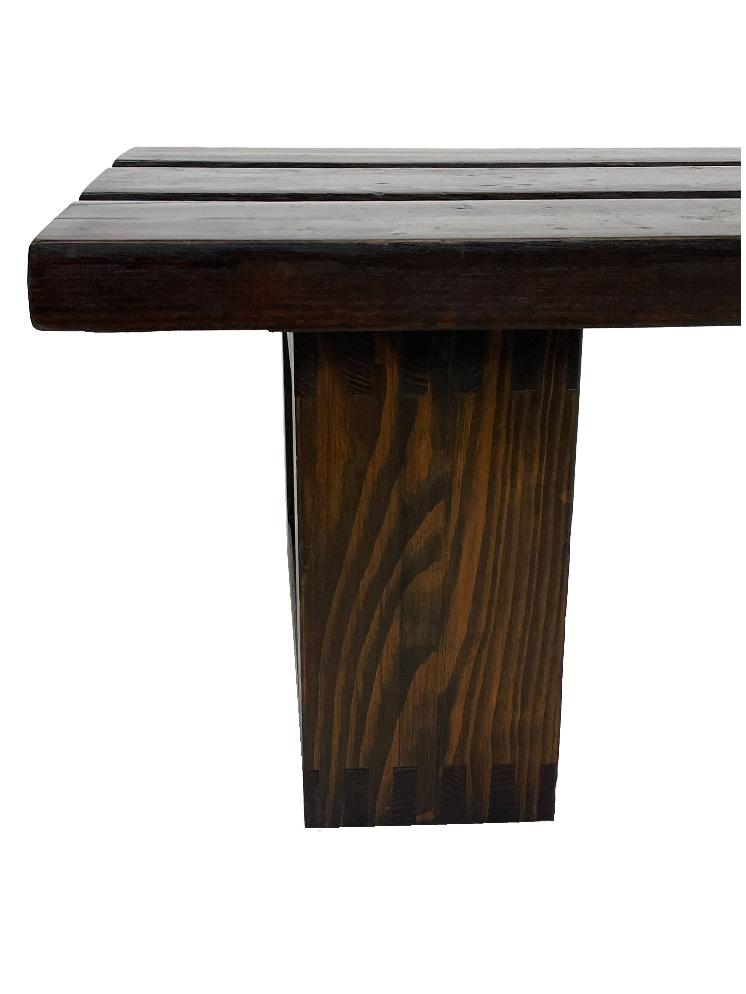 Minimalist vintage sofa design in wengé wood solid slatted bench
