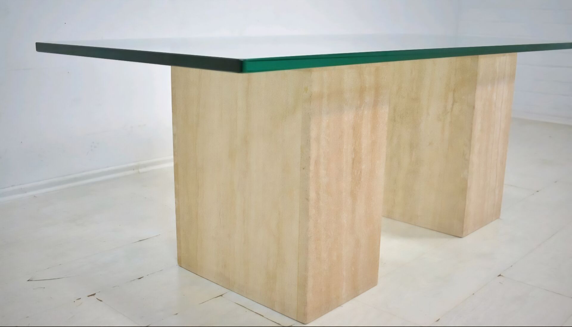 Italian travertine and glass coffe table 1970s Vintage