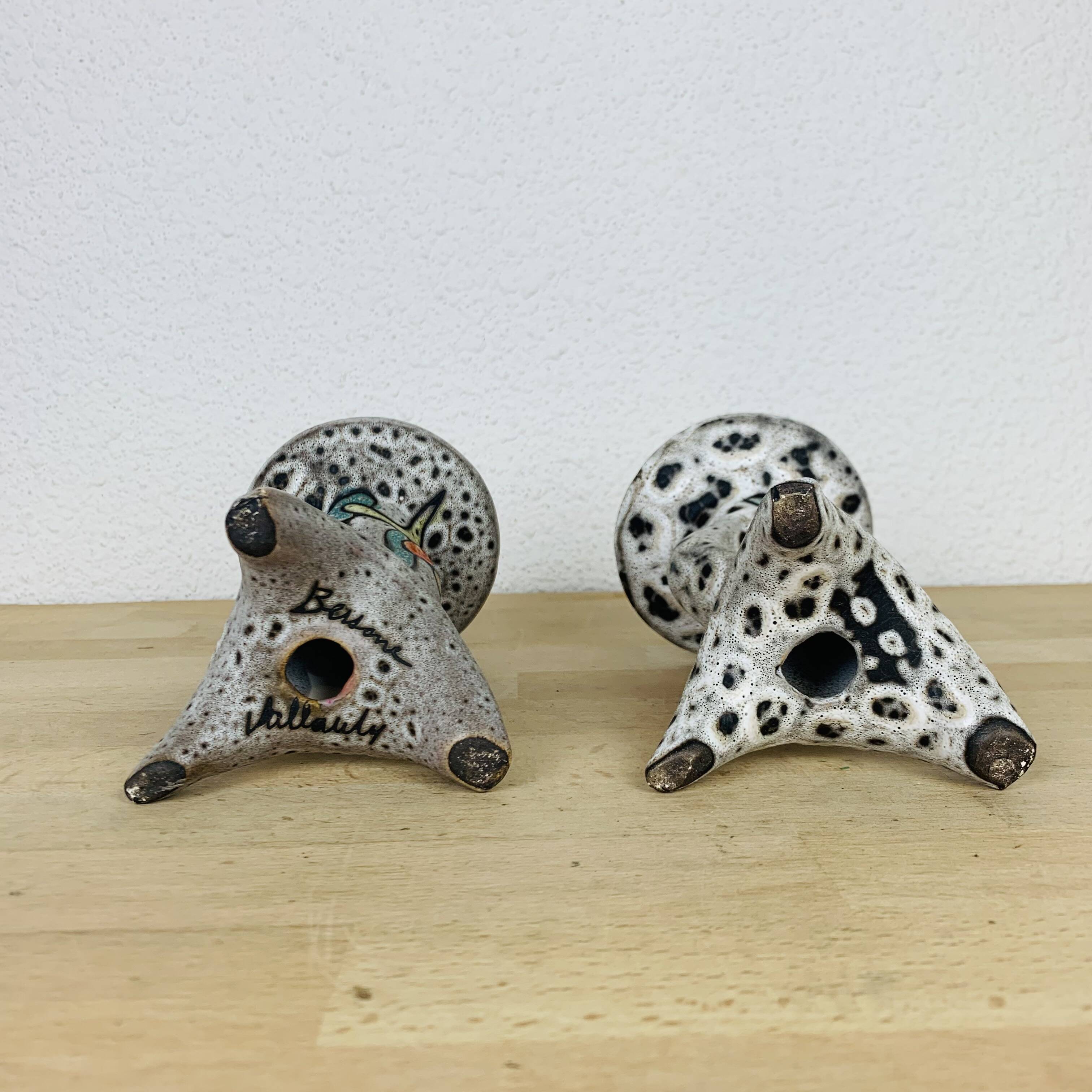 Pair of ceramic candlesticks by Marius Bessone in Vallauris
