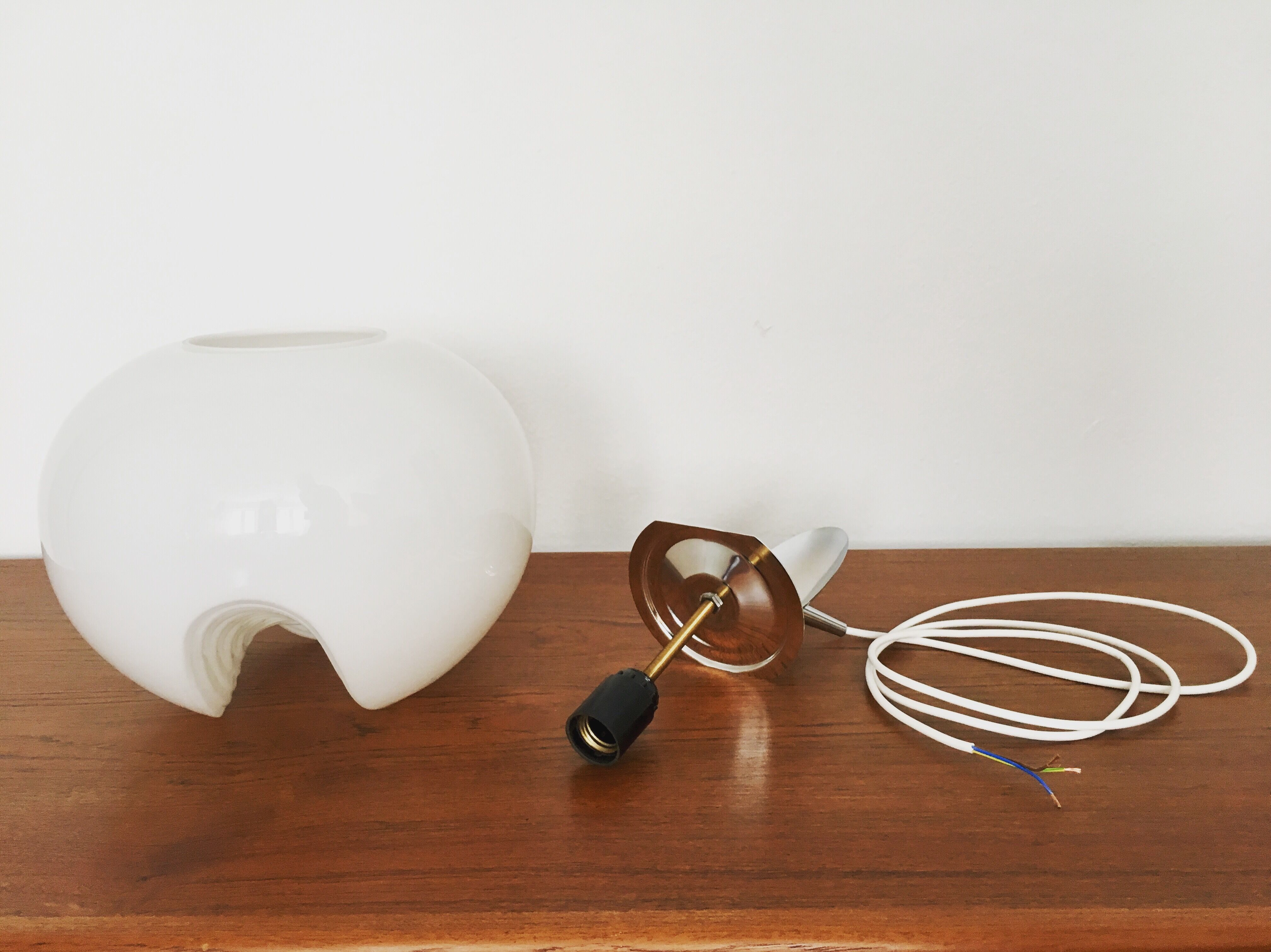 White glass Wave pendant lamp by Koch and Lowy for Peill and Putzler