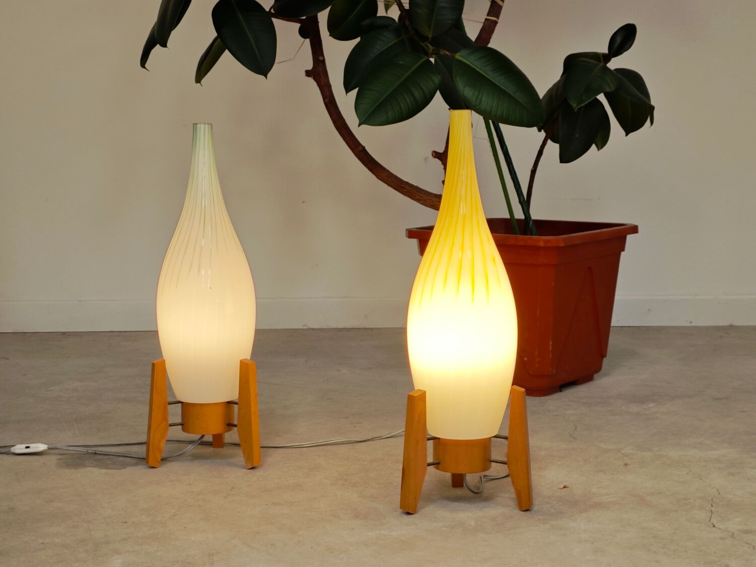 Drevo Humpolec opaline yellow table lamp type 107/S