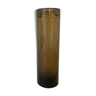 Vintage glass vase blown brown green 70s