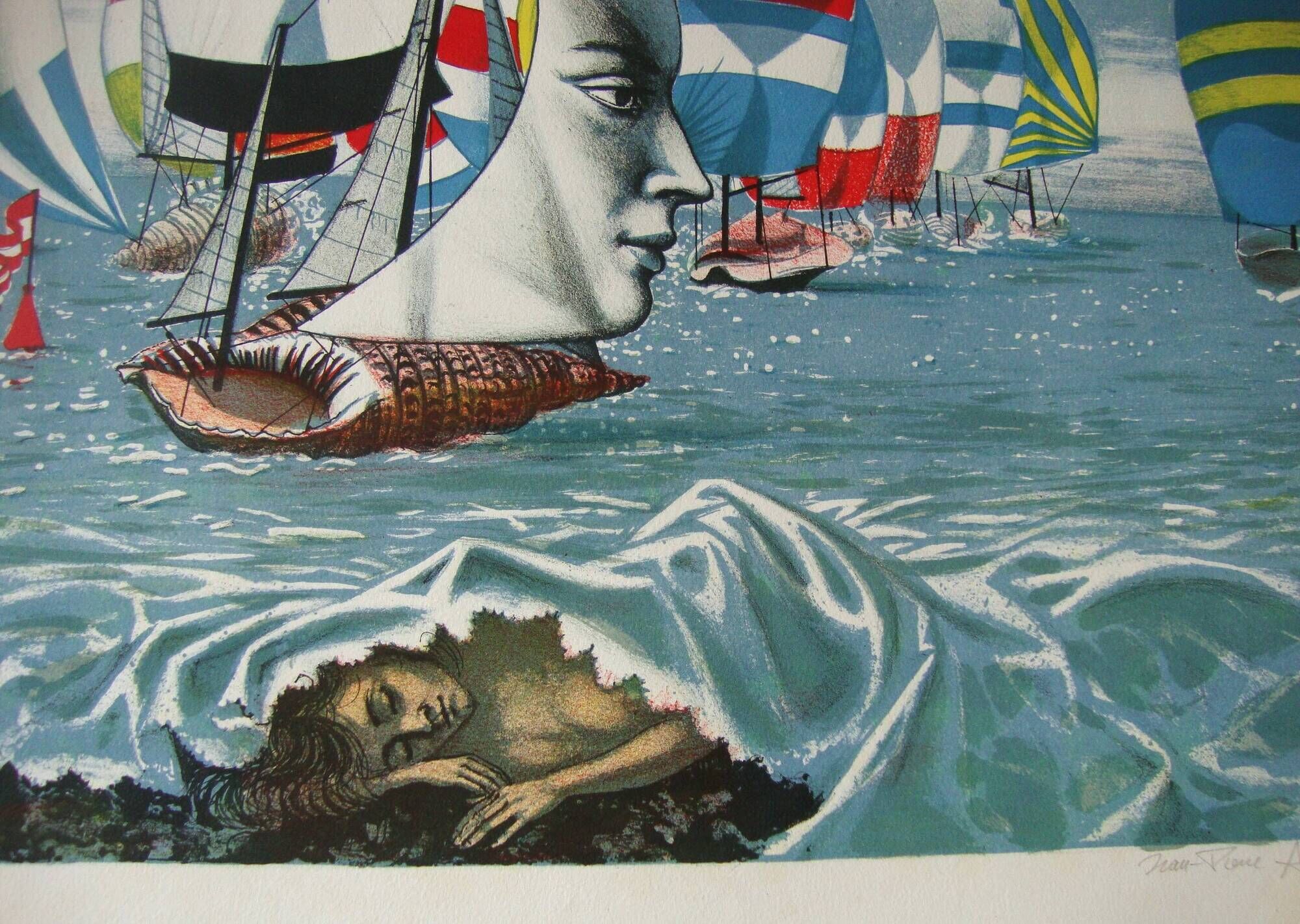 Lithograph by jean-pierre alaux (1925-2020) official painter of the navy