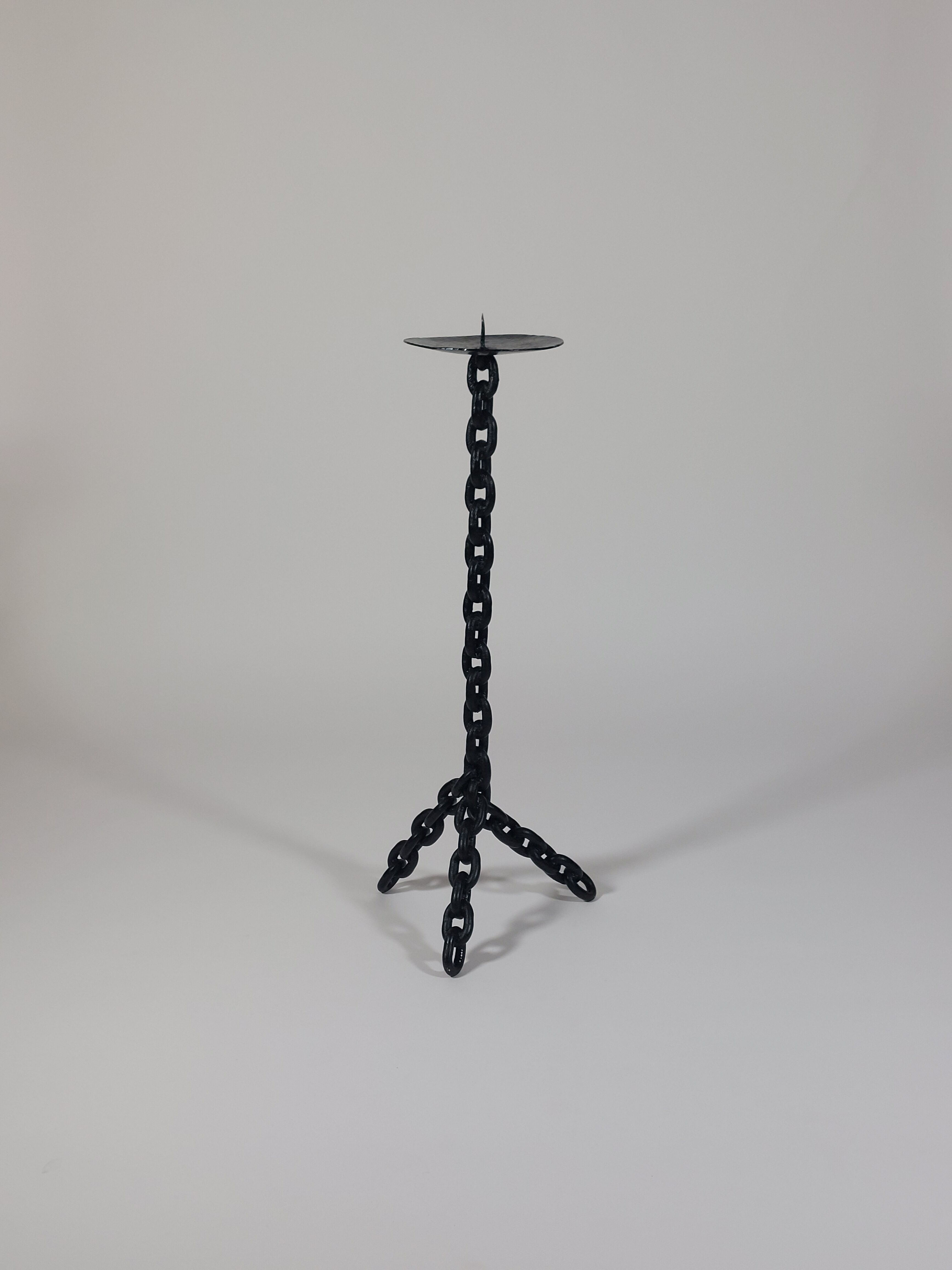Vintage black brutalist chain floor candlestick