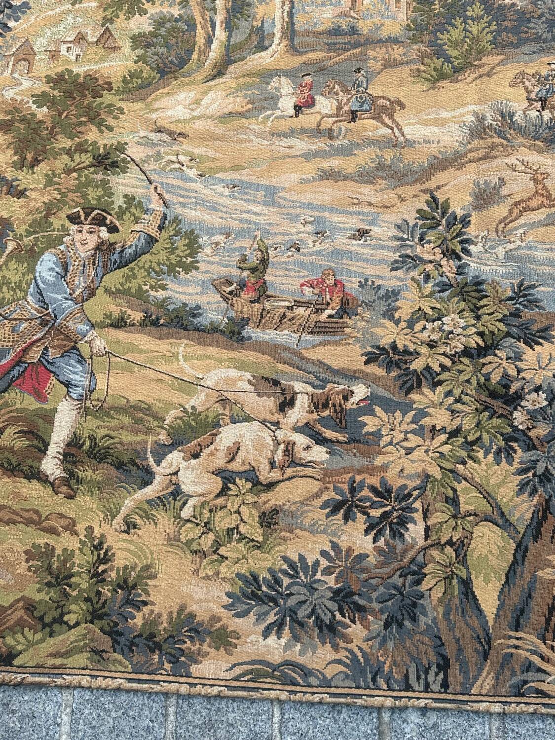 Vintage Aubusson jacquard tapestry "Hunting Scene"