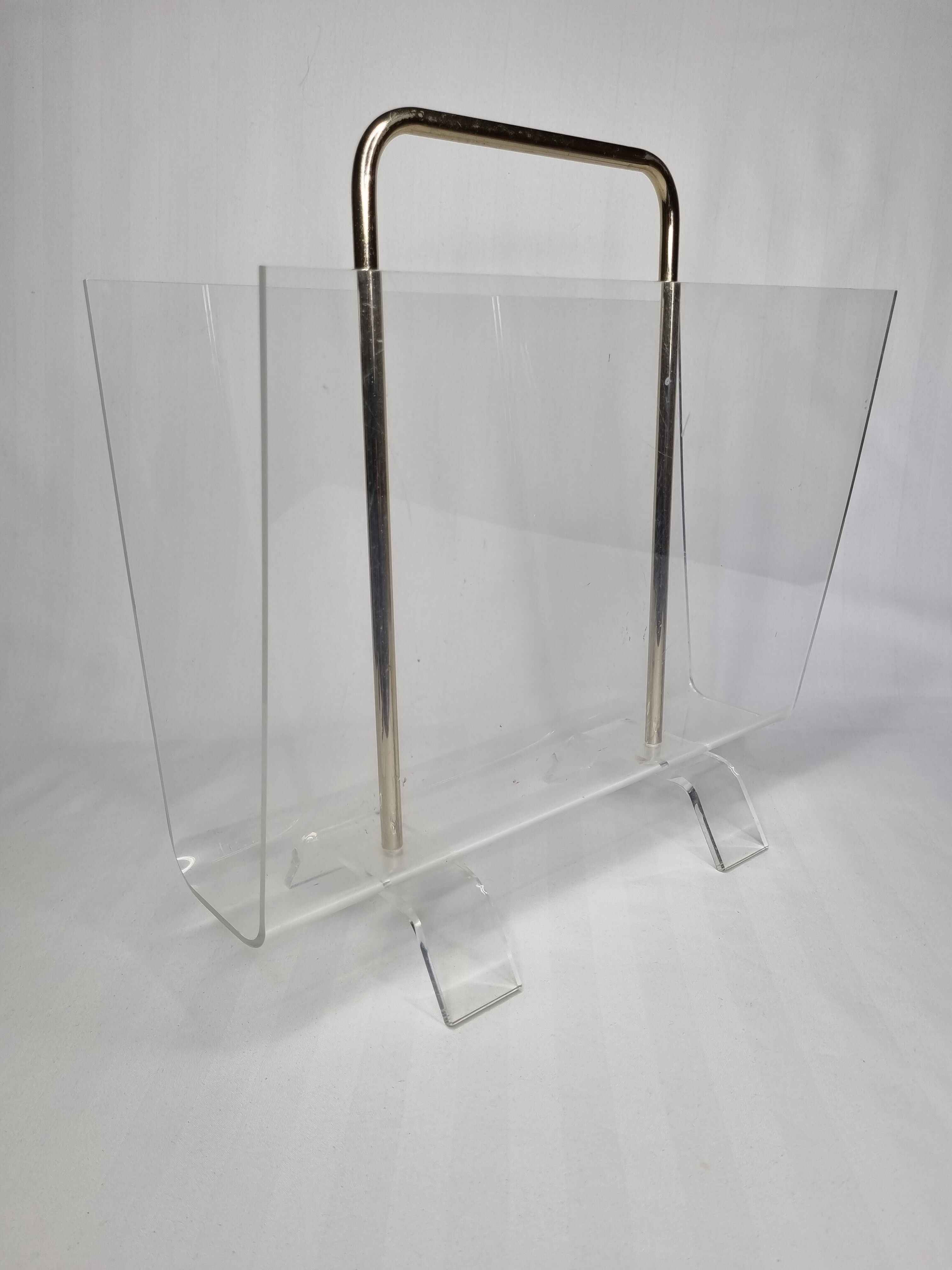 Vintage plexiglass and metal magazine holder, 80s