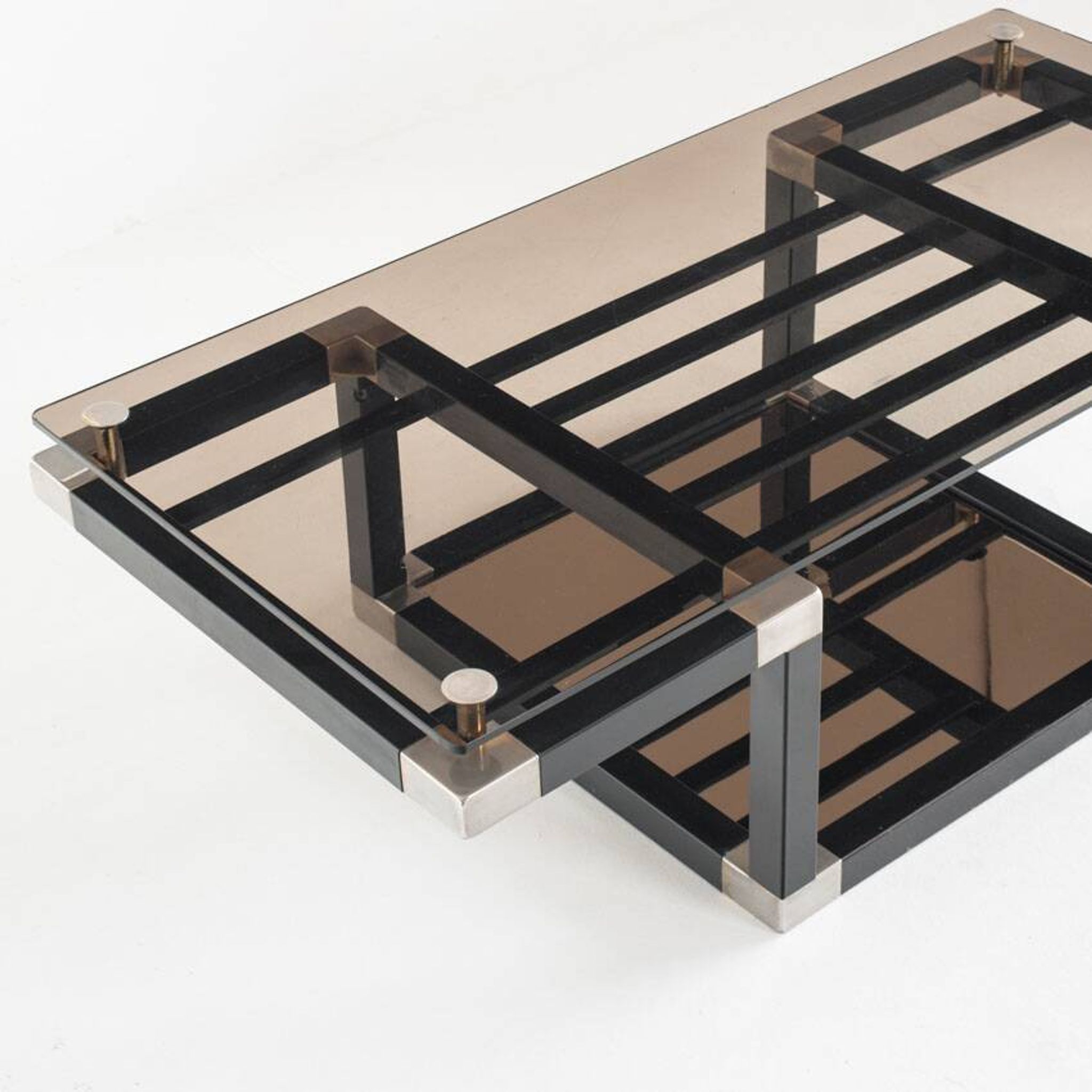 Coffee table attributed to Romeo Rega. Iron and smoked glass – France, 1980s.