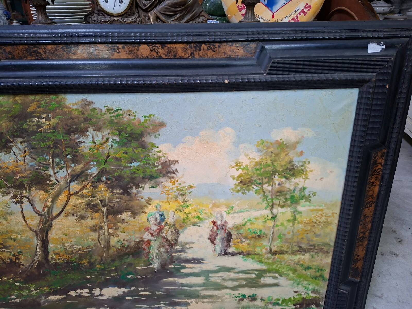 Conti: the walk / Animated landscape of elegant – Oil on canvas signed